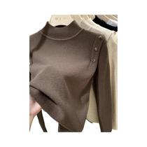 Suéter Feminino De Tricô Gola Alta Macio E Quente Com Botões, Pulôver Básico Para Outono Inverno - AOSSVIAO