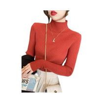 Suéter Feminino De Tricô Gola Alta Manga Longa Elegante Slim Fit Casual Pulôver Moda Coreana - AOSSVIAO