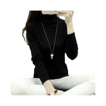Suéter Feminino De Tricô Gola Alta Manga Longa Para Inverno - Blusa Pulôver Feminina