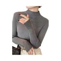 Suéter Feminino De Tricô Gola Alta Manga Longa Quente Chique Outono Inverno Cor Sólida Ajuste Fino