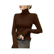 Suéter Feminino De Tricô Gola Alta Manga Longa Slim Fit Elegante Casual Suéter Feminino De Tricô Gola Alta Manga Longa Slim Fit Elegante Casual