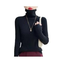 Suéter Feminino De Tricô Gola Alta Outono Inverno, Blusa Elegante De Manga Longa Com Alta