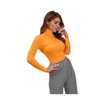 Suéter Feminino De Tricô Gola Alta Outono Inverno Casual Canelado Blusa Y2K - zjaiss