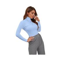Suéter Feminino De Tricô Gola Alta Outono Inverno Casual Com Canelado Estilo Y2K