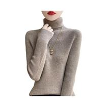 Suéter Feminino De Tricô Gola Alta Outono Inverno De Alta Elasticidade Manga Longa Elegante