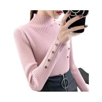 Suéter Feminino De Tricô Gola Alta Para Outono, Algodão Macio, Elástico, Ajuste Fino, Manga Comprida Suéter Feminino De Tricô Gola Alta Para Outono, Algodão Macio, Elástico, Ajuste Fino, Manga Comprida