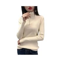 Suéter Feminino De Tricô Gola Alta Slim Com Zíper Pulôver Básico Sólido Outono Inverno