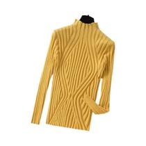 Suéter Feminino De Tricô Gola Alta Slim Fit Preto Pulôver Básico Outono Inverno