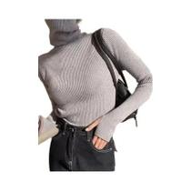 Suéter Feminino De Tricô Gola Alta Slim Fit Quente De Inverno Cor Sólida Estilo Coreano