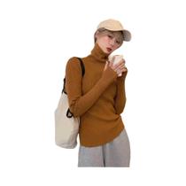 Suéter Feminino De Tricô Gola Alta Slim Fit Quente De Inverno Cor Sólida Estilo Coreano