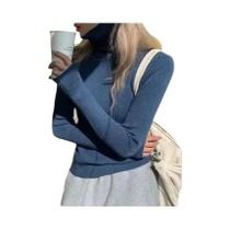 Suéter Feminino De Tricô Gola Alta Slim Fit Quente De Inverno Cor Sólida Estilo Coreano Pulôver - AOSSVIAO