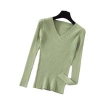 Suéter Feminino De Tricô Gola V Manga Longa Outono Inverno Casual Básico Liso