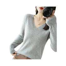 Suéter Feminino De Tricô Gola V Manga Longa Para Outono Inverno, Moda Coreana, Quente E Ajustado