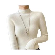 Suéter Feminino De Tricô Grosso Liso Com Gola Alta Estilo Coreano Harajuku Slim Fit Pulôver Outono