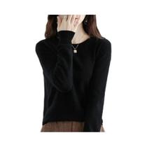 Suéter Feminino De Tricô Manga Longa Gola O Quente Casual Pulôver Estilo Coreano Liso Para Outono - NONE