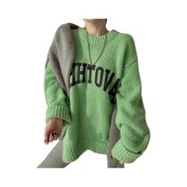 Suéter Feminino De Tricô Oversized Solto Em Cores Vibrantes, Moda Coreana, Pulôver De Gola Redonda
