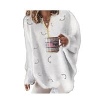 Suéter Feminino De Tricô Quente Com Decote V E Manga Longa Estampado, Caimento Solto Casual,
