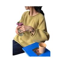 Suéter Feminino De Tricô Quente E Macio De Manga Longa, Chique, Liso, Estilo Coreano, Outono/Inverno Suéter Feminino De Tricô Quente E Macio De Manga Longa, Chique, Liso, Estilo Coreano, Outono/Inverno