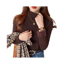 Suéter Feminino De Veludo Grosso, Casual De Outono/Inverno, Gola Alta, Confortável E Elegante, Top