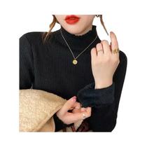 Suéter Feminino De Veludo Grosso, Casual De Outono/Inverno, Gola Alta, Confortável E Elegante, Top