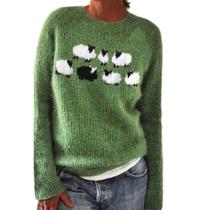 Suéter feminino DMOYALA verde fofo de ovelha estampado plus size