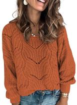 Suéter feminino Dokotoo com gola redonda, oco, tricotado, laranja Suéter feminino Dokotoo com gola redonda, oco, tricotado, laranja