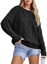 Suéter feminino EVALESS Color Block Chunky Cable Knit Black