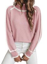 Suéter feminino EVALESS Color Block de gola alta rosa tamanho M