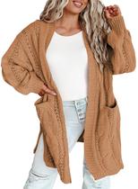 Suéter feminino Eytino Plus Size Cable Kit 4X Camel Suéter feminino Eytino Plus Size Cable Kit 4X Camel