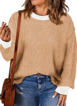 Suéter feminino Eytino plus size de manga comprida com listras amarelas