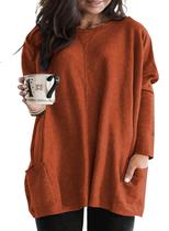 Suéter feminino Eytino Plus Size de manga comprida laranja 1X