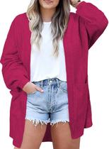 Suéter feminino Eytino Plus Size, frente aberta, vermelho 3X