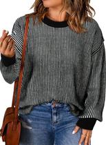 Suéter feminino Eytino, tamanho grande, gola redonda, manga comprida