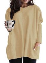 Suéter feminino Eytino, tamanho grande, manga comprida, damasco, 1X