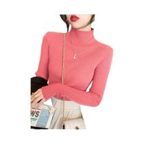Suéter Feminino Gola Alta Manga Comprida - Slim Fit Casual - Moda Coreana