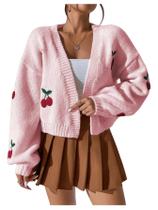 Suéter feminino GORGLITTER Graphic Cherry Open Front