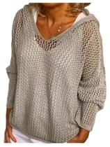 Suéter feminino GORGLITTER Hollow Out de crochê cinza tamanho M