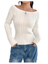 Suéter feminino GORGLITTER, sem ombro, tricotado branco Suéter feminino GORGLITTER, sem ombro, tricotado branco