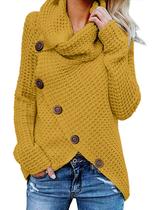 Suéter feminino GRECERELLE com gola alta e pulôver robusto amarelo