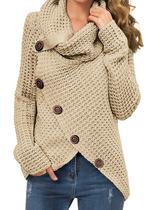 Suéter feminino GRECERELLE de gola alta Chunky Knit Khaki XL