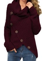 Suéter feminino GRECERELLE de gola alta Chunky Wine Red XL