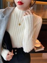 Suéter Feminino Grosso E Quente Com Gola Alta Forrado De Malha Pulôver Tops Para Outono Inverno