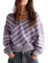 Suéter feminino HYLLGUD, listrado, colorido, tricotado em roxo claro