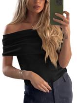 Suéter feminino Imily Bela de malha canelada preta com ombros largos Suéter feminino Imily Bela de malha canelada preta com ombros largos