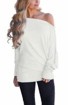 Suéter feminino INFITTY, de ombro largo, manga em forma de asa de morcego, bege