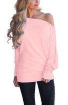 Suéter feminino INFITTY, sem ombro, manga em forma de asa de morcego, rosa M