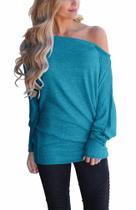 Suéter feminino INFITTY tricotado sem ombros azul Batwing GG