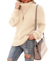 Suéter feminino Jouica de gola alta de tamanho grande, bege, tamanho L