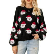 Suéter feminino JUNBOON com estampa de Papai Noel e manga lanterna
