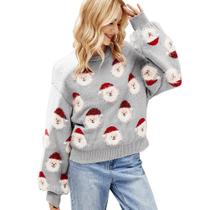 Suéter feminino JUNBOON com estampa de Papai Noel e manga lanterna